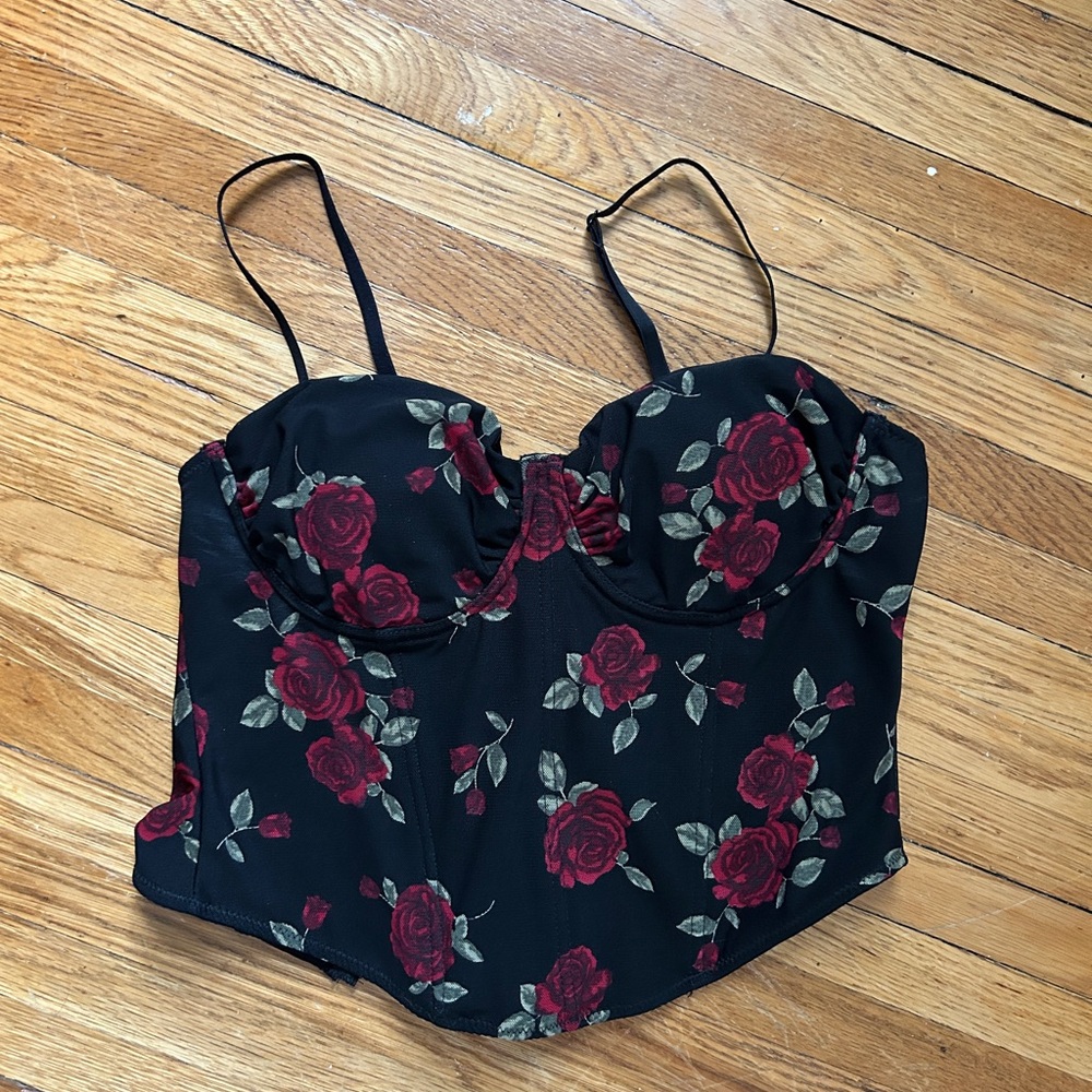 Garage Black and Red Rose Bustier NWT